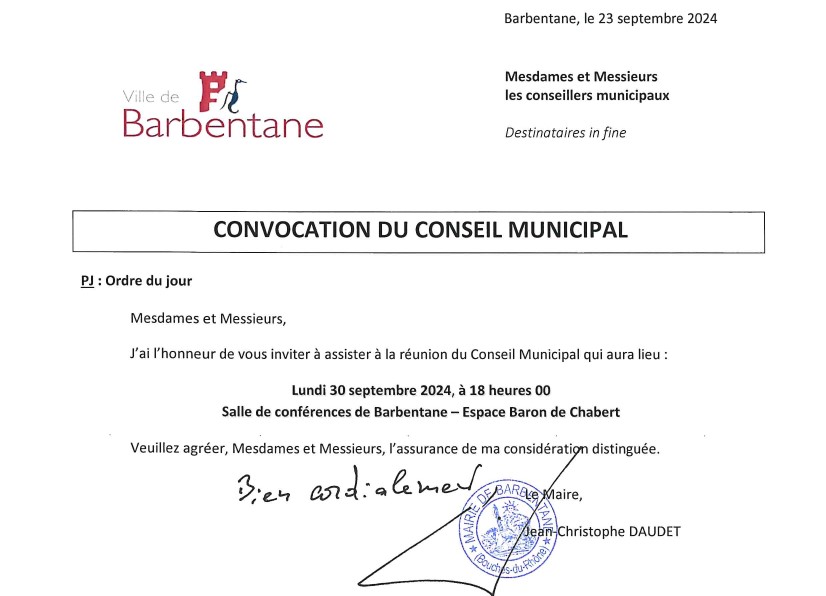 Conseil municipal du 30 septembre