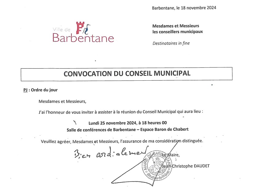 CONSEIL MUNICIPAL DU 25 NOVEMBRE 2024