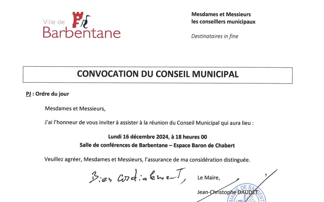 CONSEIL MUNICIPAL DU 16 DÉCEMBRE 2024