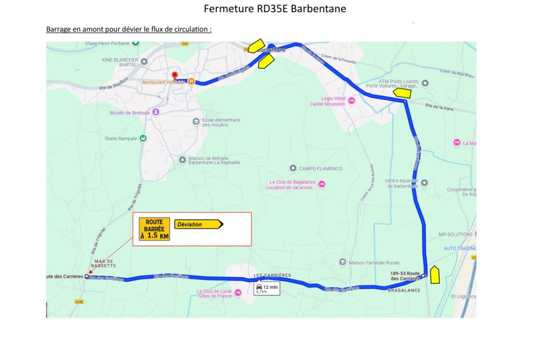 Travaux : déviation route de Frigolet du 10 au 13 mars 2025